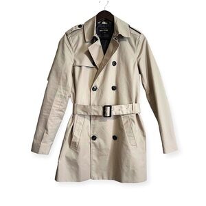 River Island Beige Double Breasted Trench Coat - Size XS